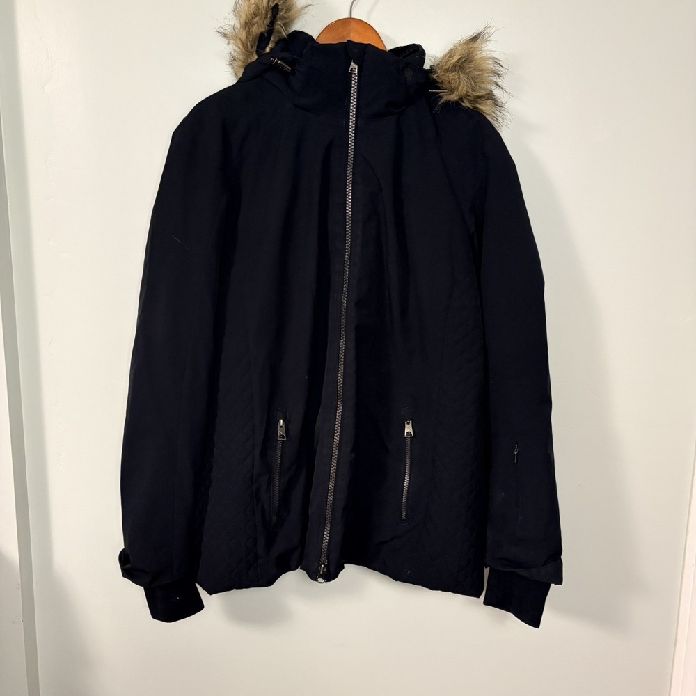 Obermeyer Aspen Black Winter Ski Jacket Faux Fur Trim Thermore Size 14 EUC